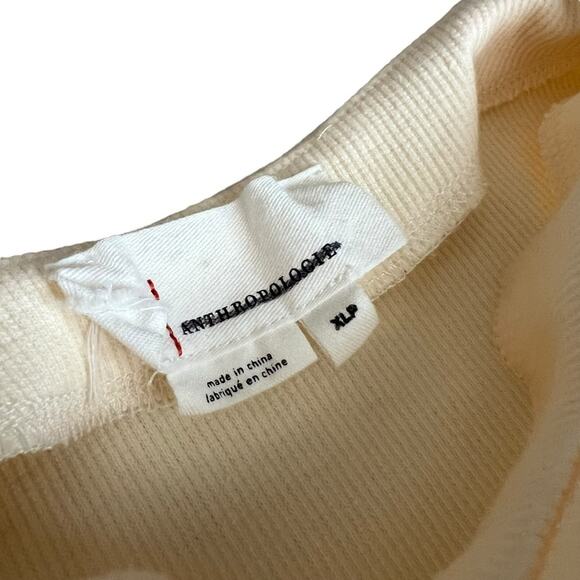 By Anthropologie Women’s Asymmetrical Cutout Ribbed Knit Mockneck Ivory Sweater - Picture 4 of 12